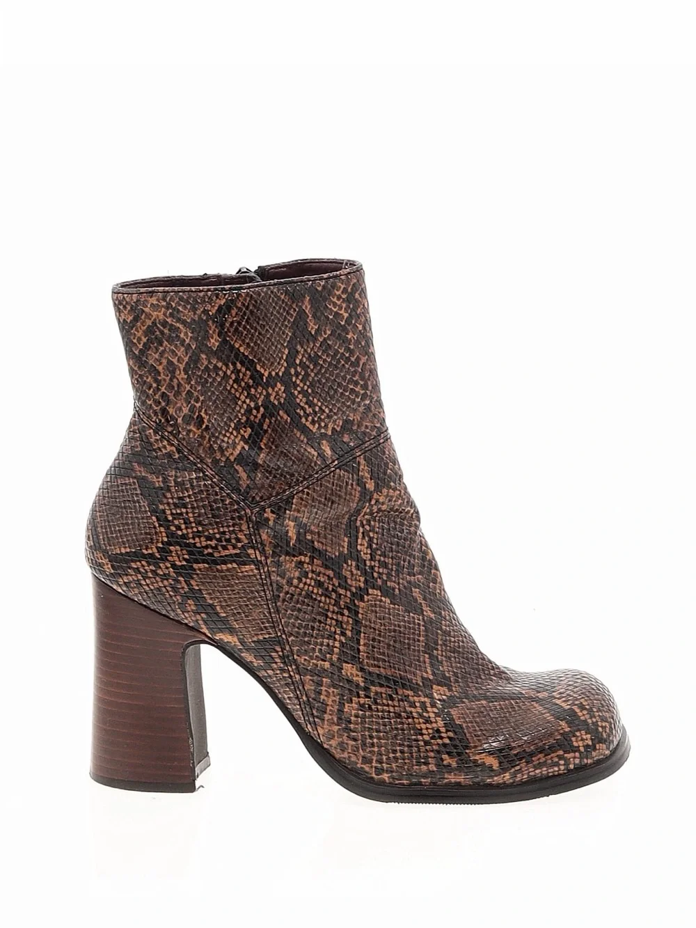 American Eagle Brown Snake-Print Block Heel Ankle Boot